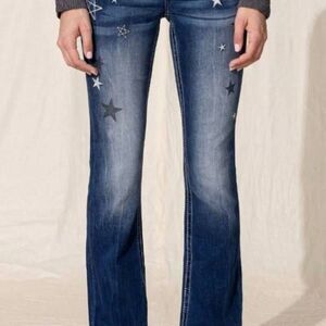 Miss Me Blue Boot Cut Jeans with Star Embellishments